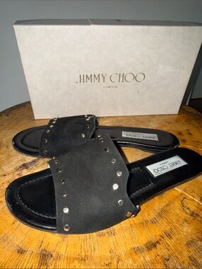 Jimmy Choo nanda Black Suede Slide Sandals with Metal Studs